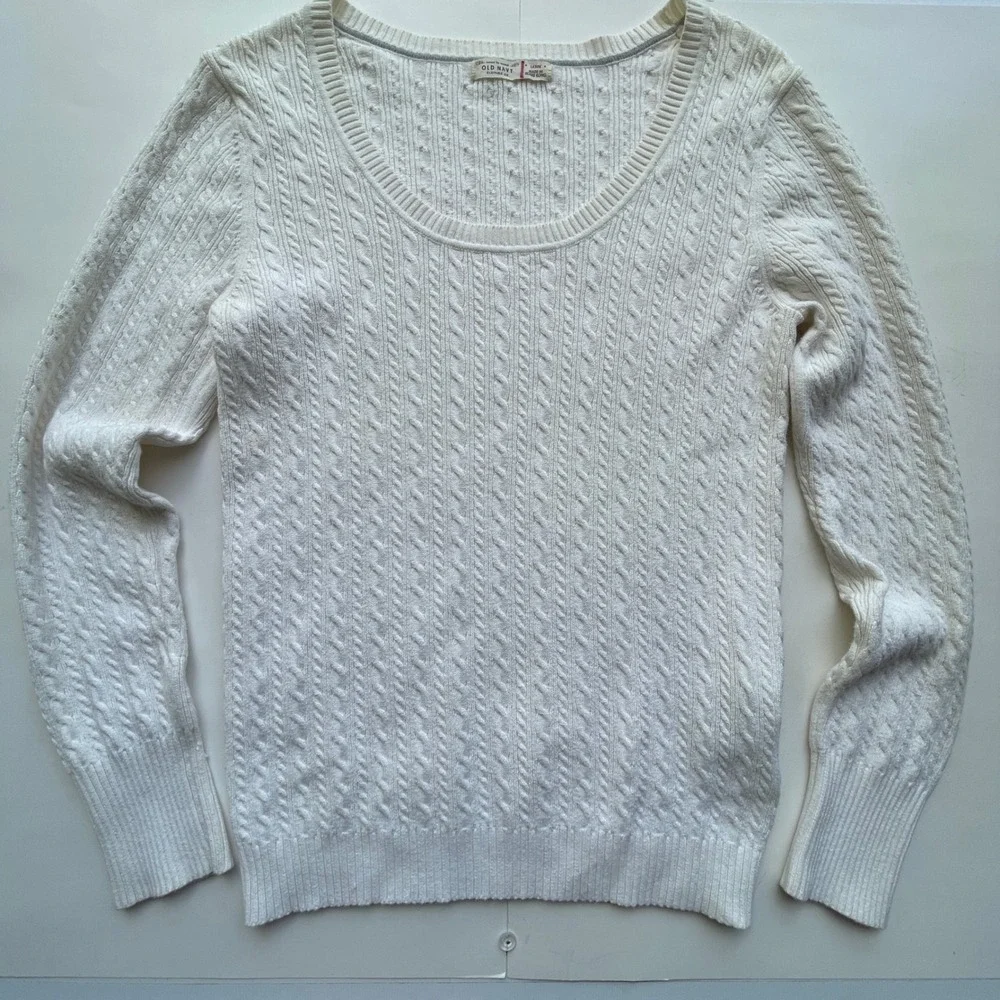 VTG Y2K Old Navy Womens Cable Knit Cotton Sweater Large Preppy Academia Timeless
